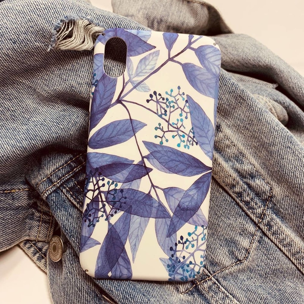 iPhone XR Case Blue White Floral Print Matte Cover NEW